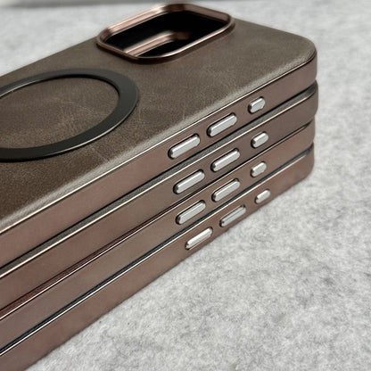 iPhone 15 Pro Max Metallic Textured Leather MagSafe Ring Case Cover