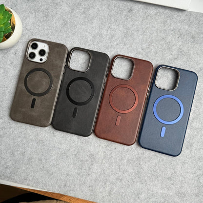 iPhone 15 Pro Max Metallic Textured Leather MagSafe Ring Case Cover