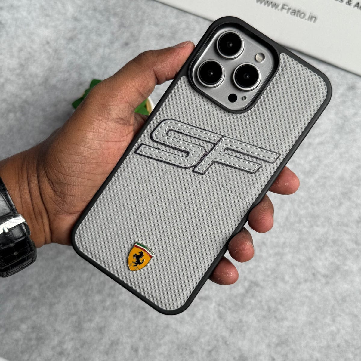 iPhone 15 Pro Max SF Sports Car Logo PU Leather Case Cover (Grey)