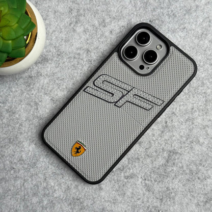 iPhone 15 Pro Max SF Sports Car Logo PU Leather Case Cover (Grey)