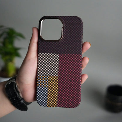 iPhone 15 Series Carbon Fiber Texture Design Hard Pc MagSafe Case Cover CornerYellow