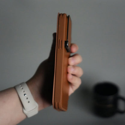iPhone 15 Series Flip Case With Metal Camera Stand