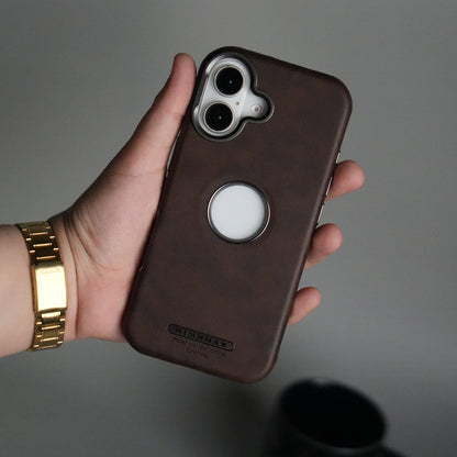 iPhone 15 Series PU Leather Logo Cut MagSafe Case | Metal Camera Frame with Premium Finish