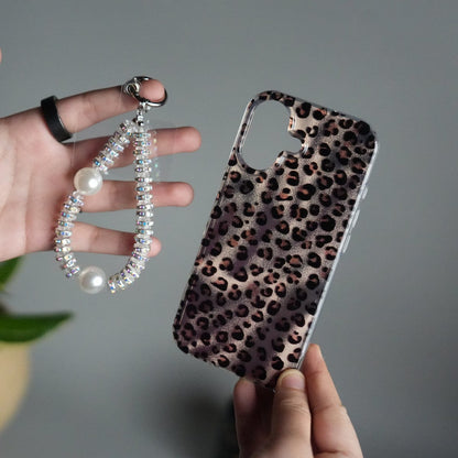 iPhone 16 Series Leopard Print Case with Beaded Wrist Strap | Cute Transparent Designer Cover