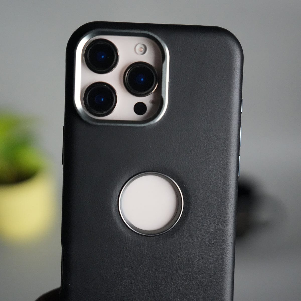 iPhone 15 Series PU Leather Logo Cut MagSafe Case | Metal Camera Frame with Premium Finish
