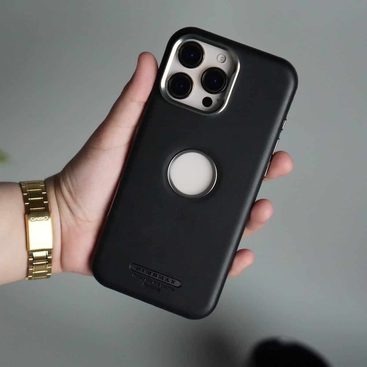 iPhone 15 Series PU Leather Logo Cut MagSafe Case | Metal Camera Frame with Premium Finish