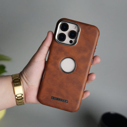 iPhone 15 Series PU Leather Logo Cut MagSafe Case | Metal Camera Frame with Premium Finish