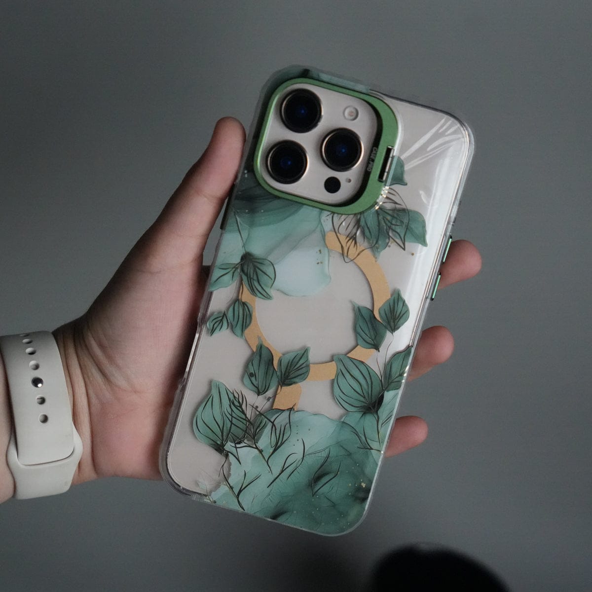 iPhone 16 Pro Max FloraCrystal Clear Floral Design Case with Color Metal Camera Stand Frame
