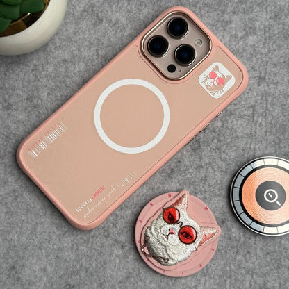 iPhone 16 Series Cool Glasses MagSafe Case Cover with Embroidery Magnetic Bracket Phone Holder