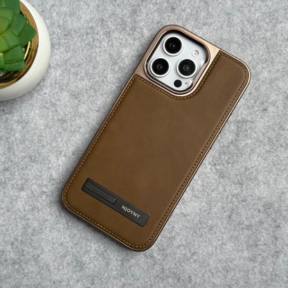 iPhone 16 Series Leather Mate Chrome Plated Kick Stand Case Cover