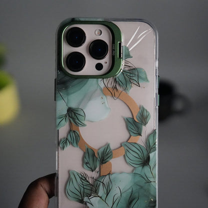 iPhone 15 Pro Max FloraCrystal Clear Floral Design Case with Color Metal Camera Stand Frame