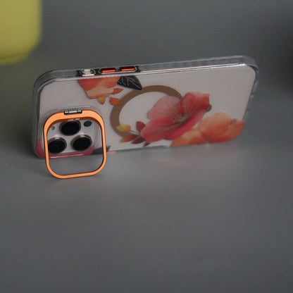 iPhone 15 Pro Max FloraCrystal Clear Floral Design Case with Color Metal Camera Stand Frame