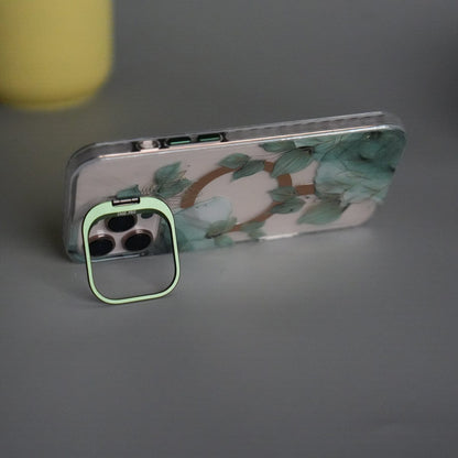iPhone 16 Pro FloraCrystal Clear Floral Design Case with Color Metal Camera Stand Frame