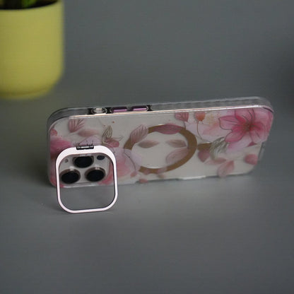 iPhone 16 Pro FloraCrystal Clear Floral Design Case with Color Metal Camera Stand Frame