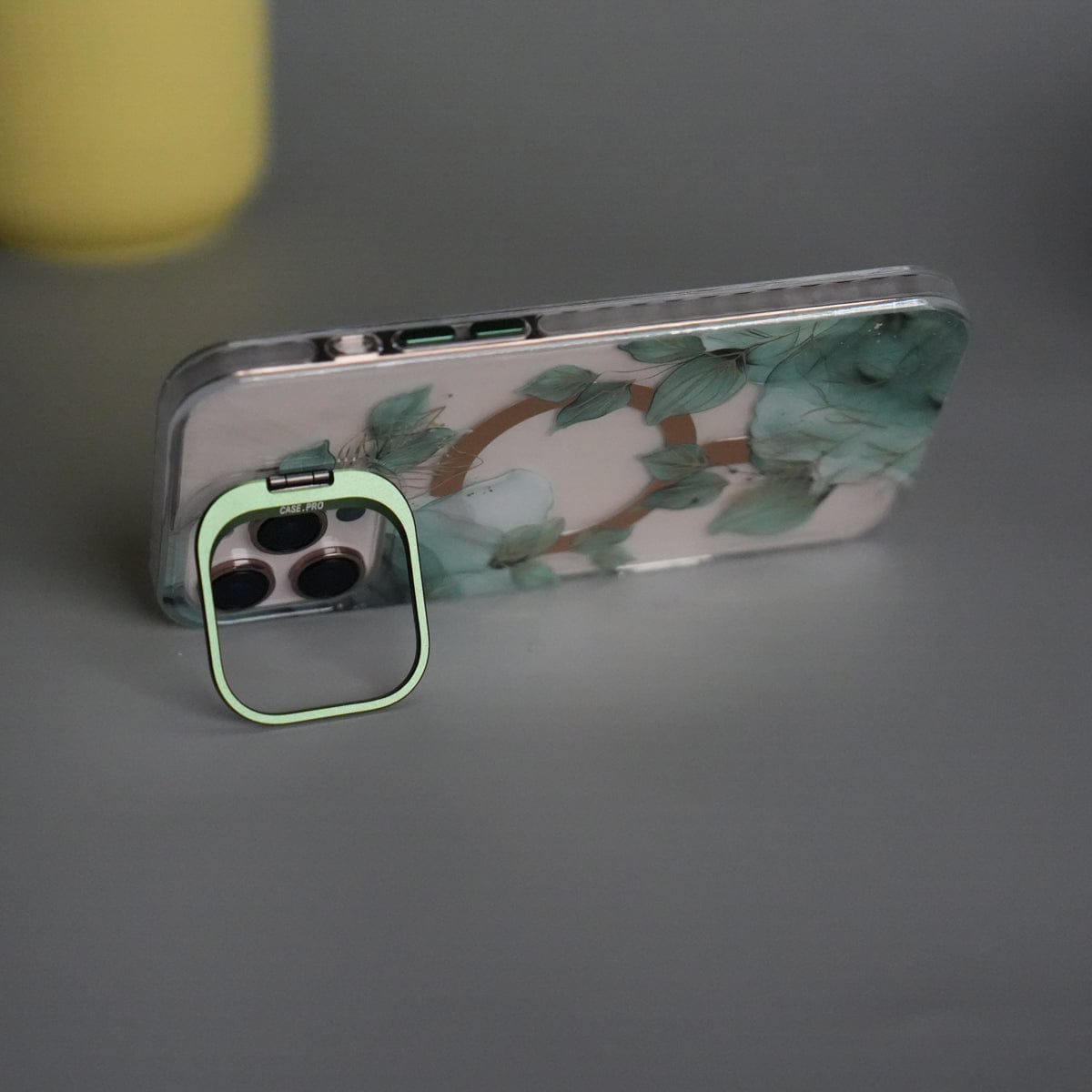 iPhone 15 Pro Max FloraCrystal Clear Floral Design Case with Color Metal Camera Stand Frame