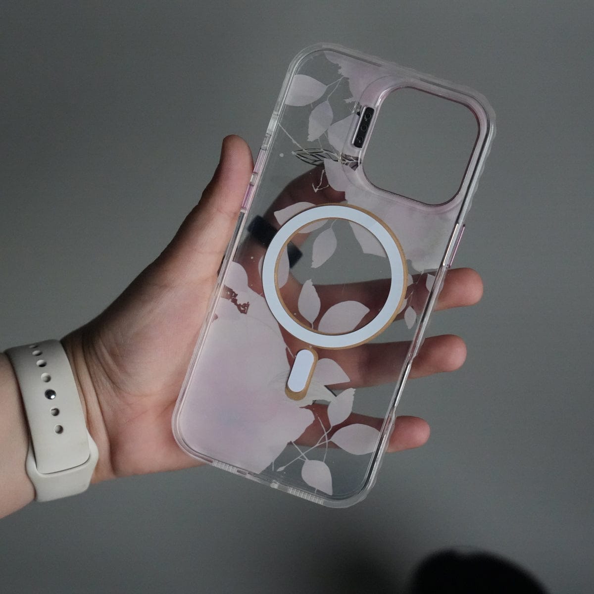 iPhone 16 Pro FloraCrystal Clear Floral Design Case with Color Metal Camera Stand Frame