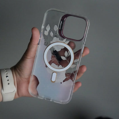 iPhone 15 Pro FloraCrystal Clear Floral Design Case with Color Metal Camera Stand Frame