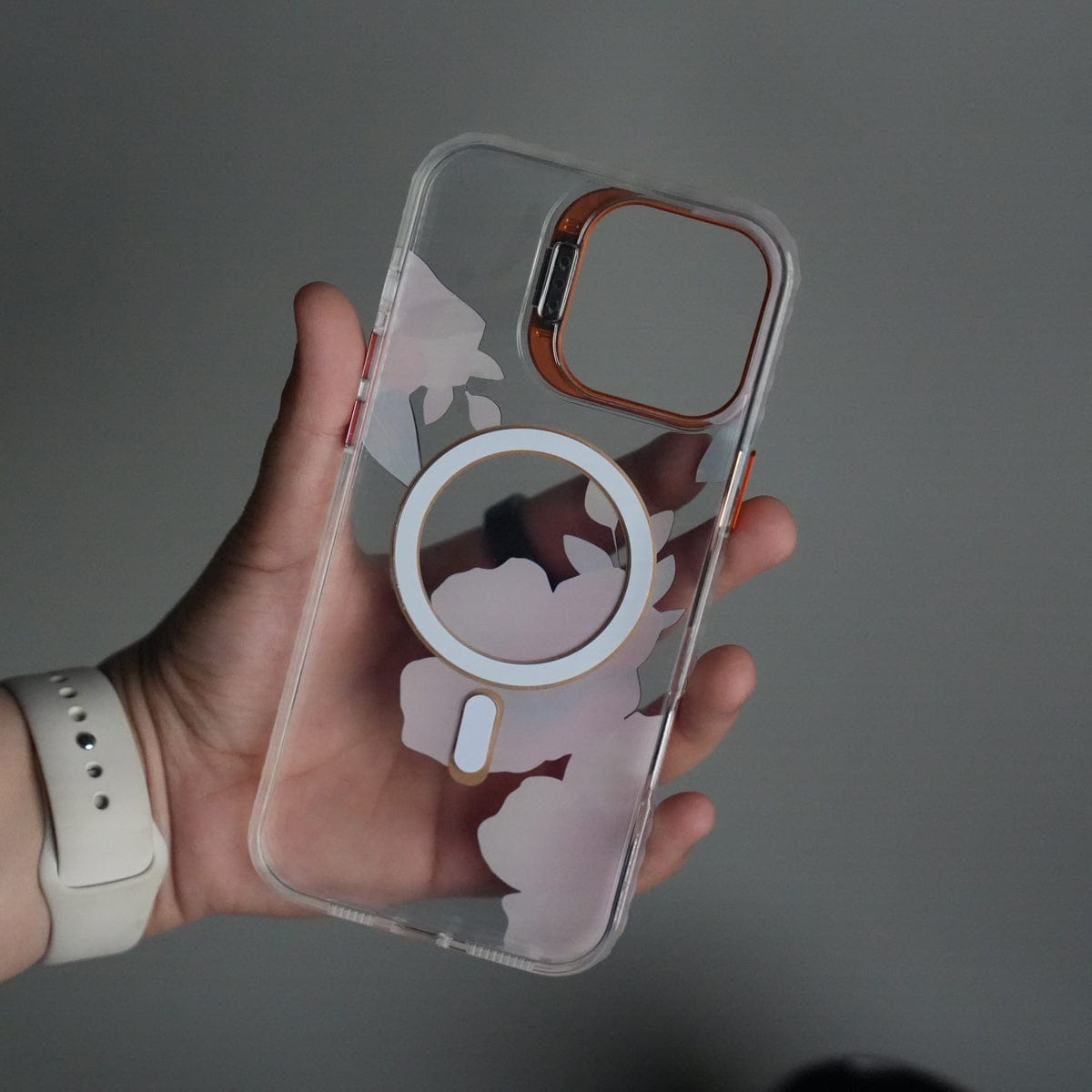 iPhone 16 Pro FloraCrystal Clear Floral Design Case with Color Metal Camera Stand Frame