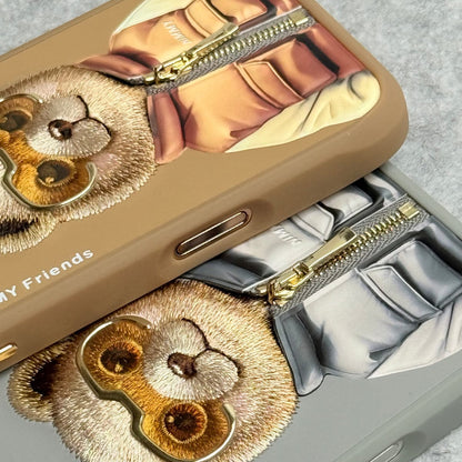 iPhone 16 Pro Max / iPhone 16 Pro 3D Embroidery Teddy Zipper Jacket Case