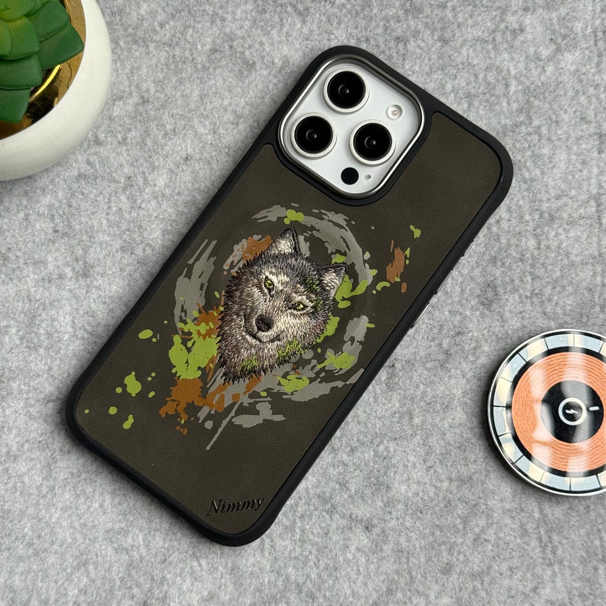 iPhone 15 Pro Max / iPhone 15 Pro Wild Animal 3D Embroidery Wolf Face MagSafe Case