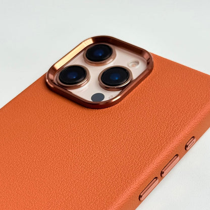 iPhone 16 Pro Max Premium Leather Texture Metal Camera Bump MagSafe Cover Brown