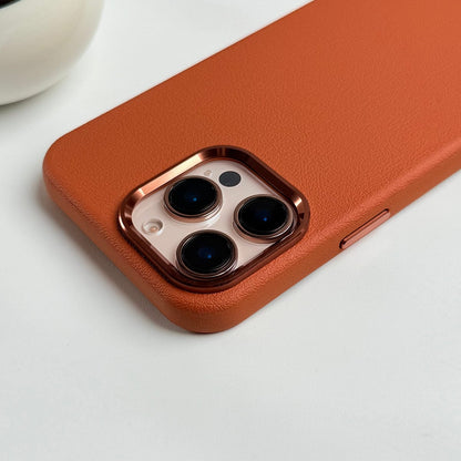 iPhone 16 Pro Max Premium Leather Texture Metal Camera Bump MagSafe Cover Brown