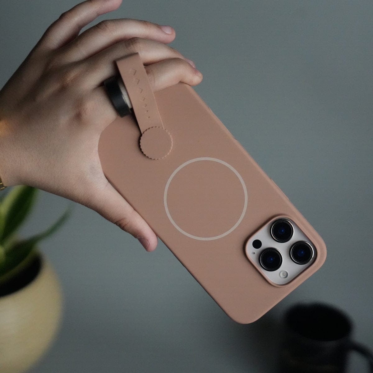 iPhone 16 Pro Max Silicone Case | Magnetic Ring | Silicone Rotating Grip Strap Cover