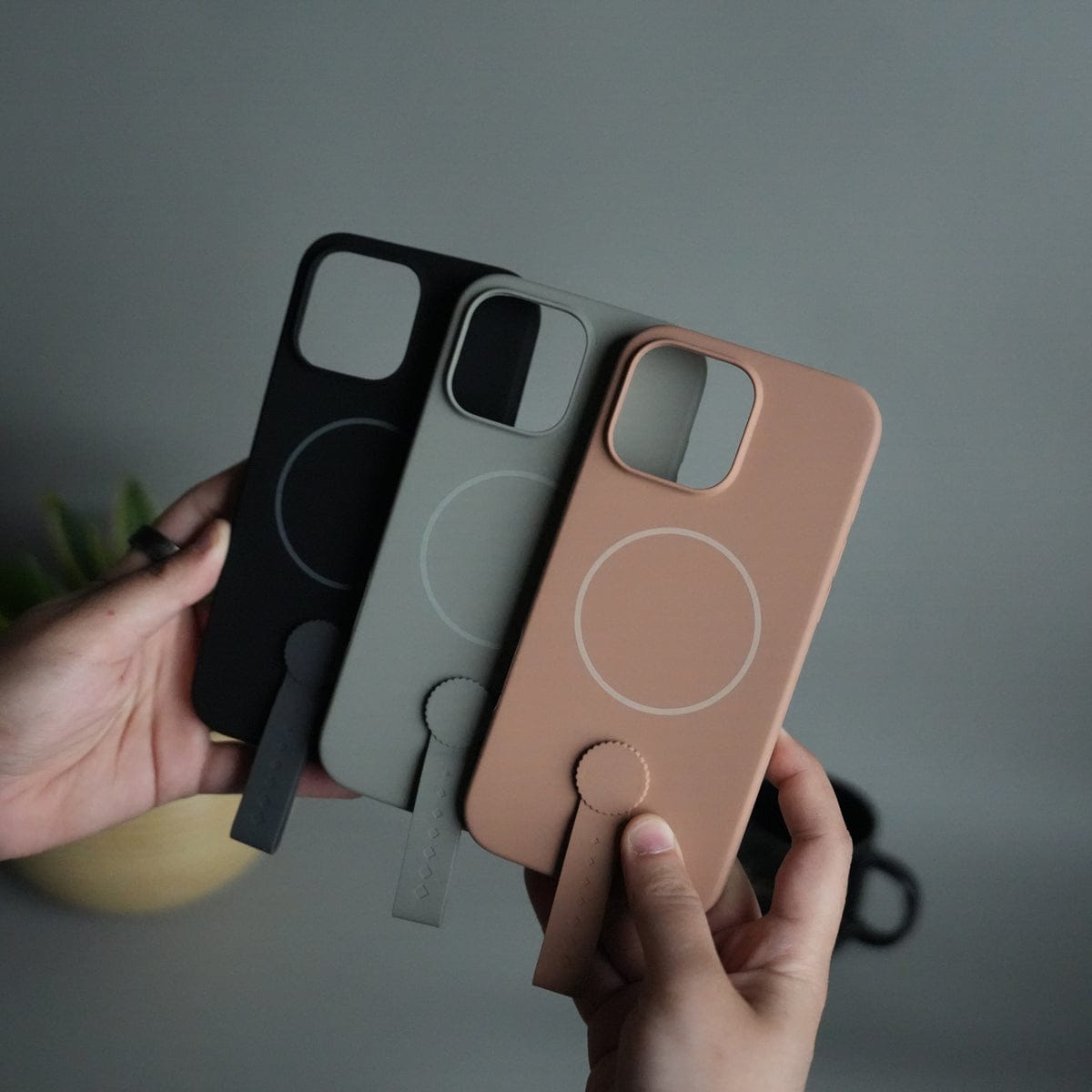 iPhone 16 Pro Max Silicone Case | Magnetic Ring | Silicone Rotating Grip Strap Cover