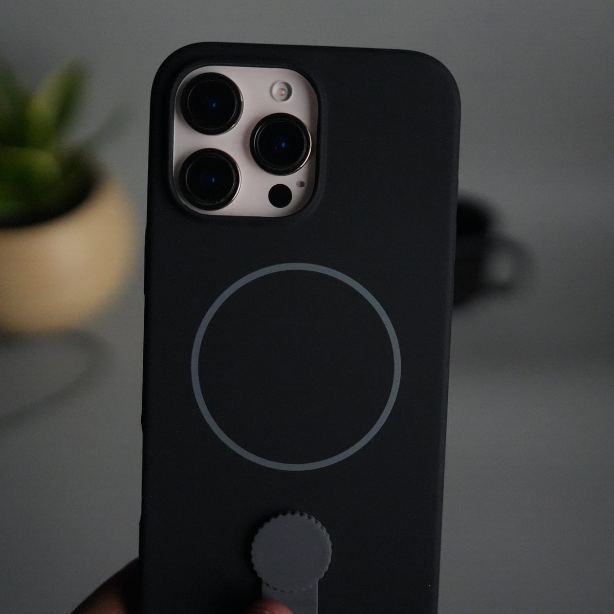 iPhone 16 Pro Max Silicone Case | Magnetic Ring | Silicone Rotating Grip Strap Cover
