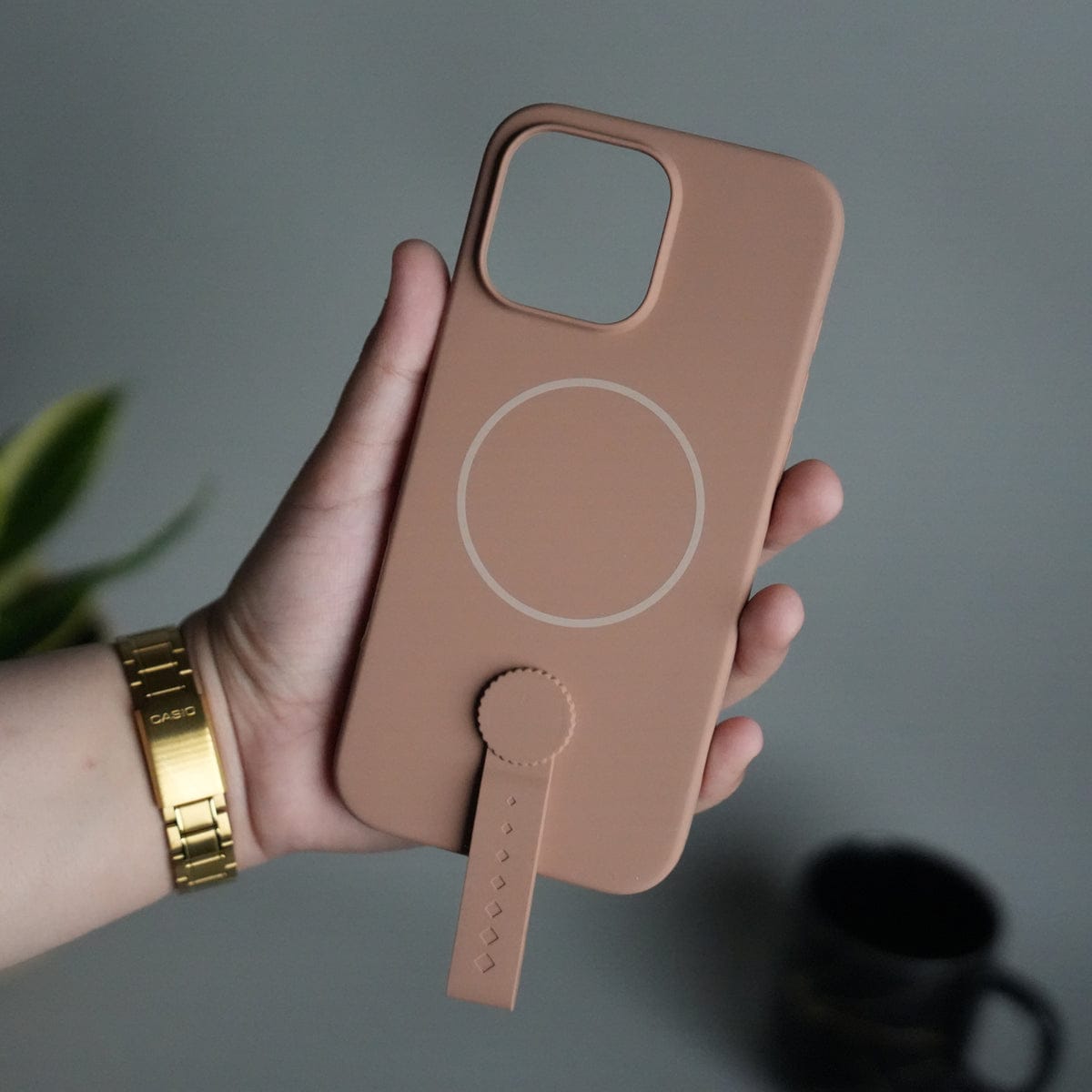 iPhone 16 Pro Max Silicone Case | Magnetic Ring | Silicone Rotating Grip Strap Cover
