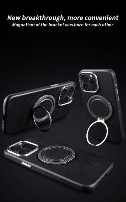 iPhone 16 Series 360 angle Rotating Stand PU Leather Phone Case