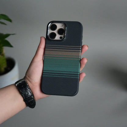 iPhone 16 Series Carbon Fiber Texture Design Hard Pc MagSafe Case Cover GreenOrange