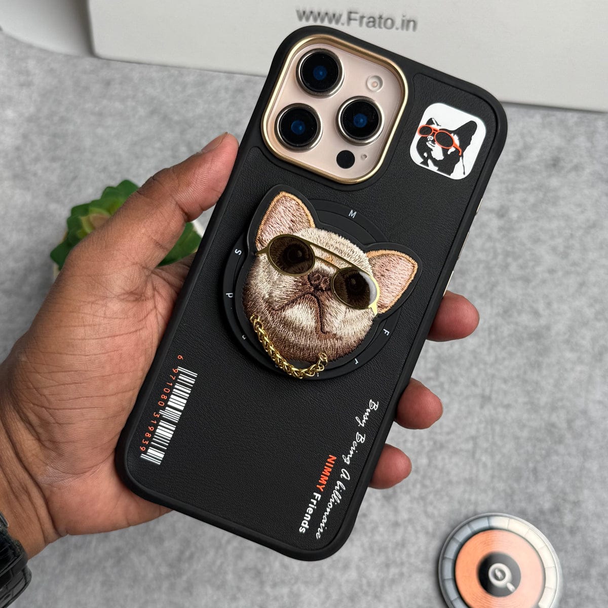 iPhone 16 Series Cool Glasses MagSafe Case Cover with Embroidery Magnetic Bracket Phone Holder