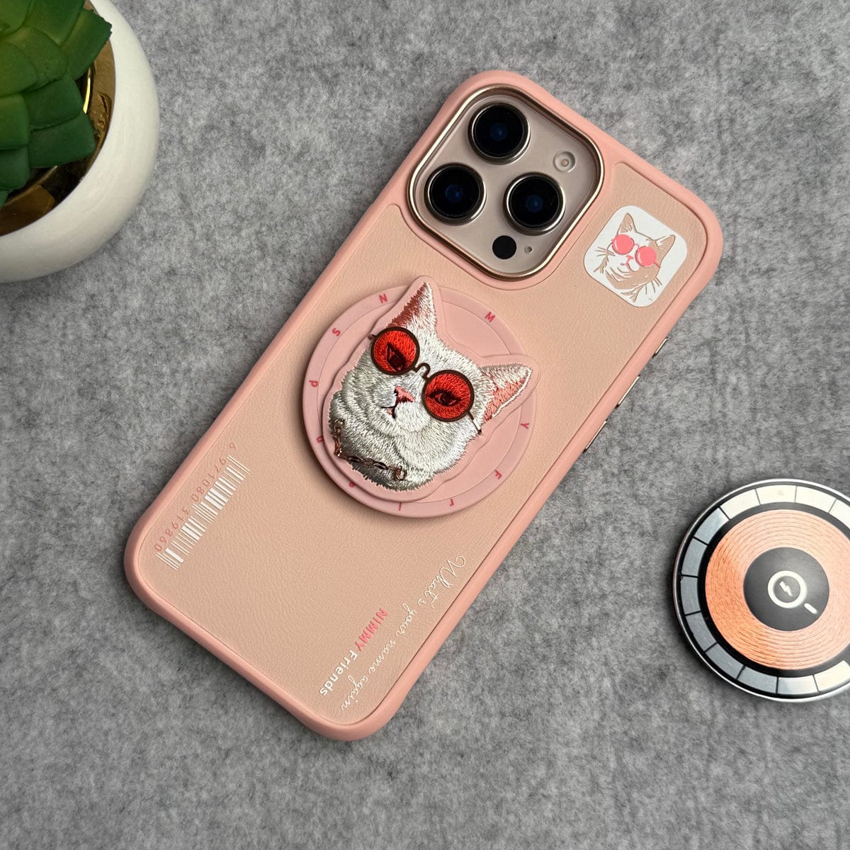 iPhone 16 Series Cool Glasses MagSafe Case Cover with Embroidery Magnetic Bracket Phone Holder