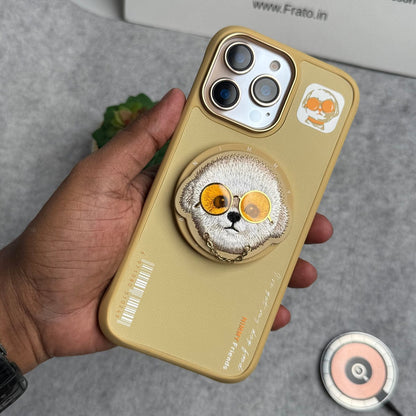 iPhone 16 Series Cool Glasses MagSafe Case Cover with Embroidery Magnetic Bracket Phone Holder