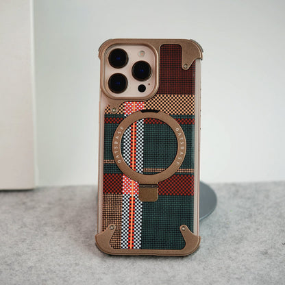 iPhone 16 Series Kevlar Fiber Texture Frameless Metal Kickstand Case