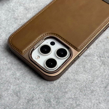 iPhone 16 Series Leather Mate Chrome Plated Kick Stand Case Cover
