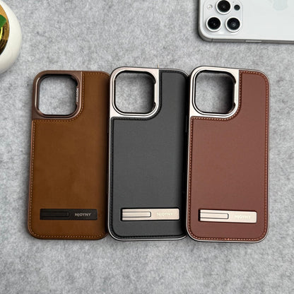 iPhone 16 Series Leather Mate Chrome Plated Kick Stand Case Cover