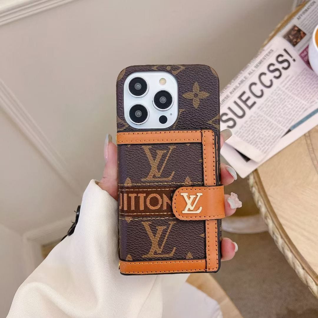 iPhone 15 Series Luxury Brand Cardholder Crossbody Sling Strap Case
