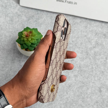 iPhone 15 Series Luxury GG Pattern PU Leather Camera Bump Case
