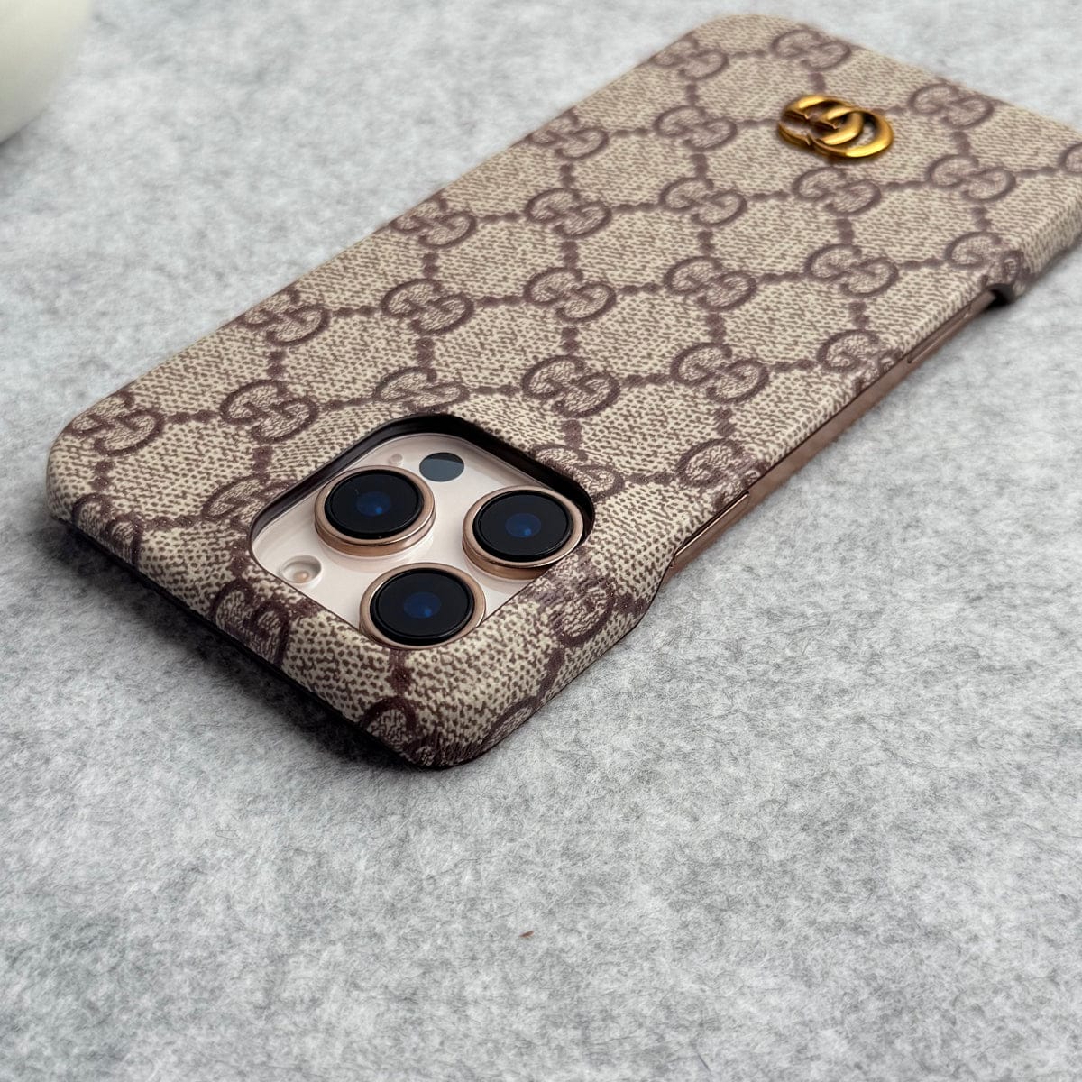iPhone 15 Series Luxury GG Pattern PU Leather Camera Bump Case