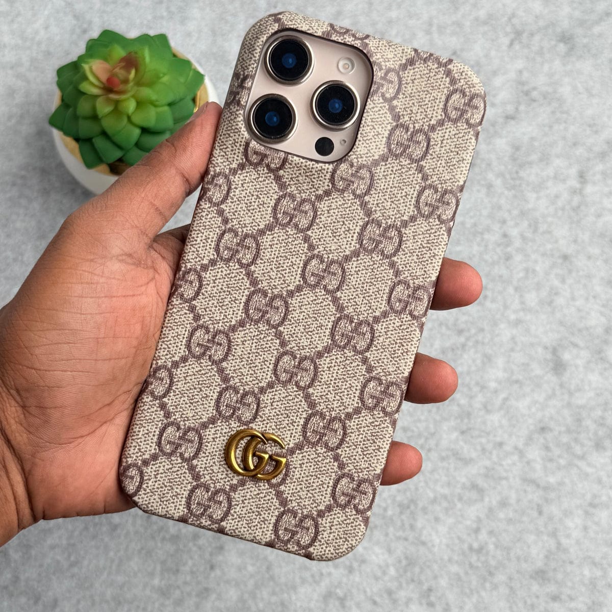 iPhone 15 Series Luxury GG Pattern PU Leather Camera Bump Case