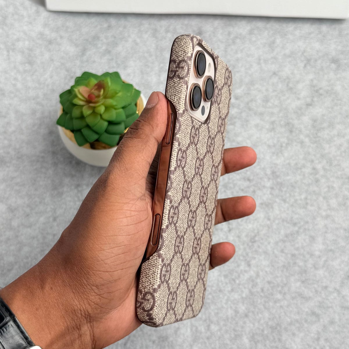 iPhone 16 Series Luxury GG Pattern PU Leather Case Cover