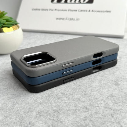 iPhone 16 Series Premium Leather Texture Metal Camera Bump MagSafe Cover