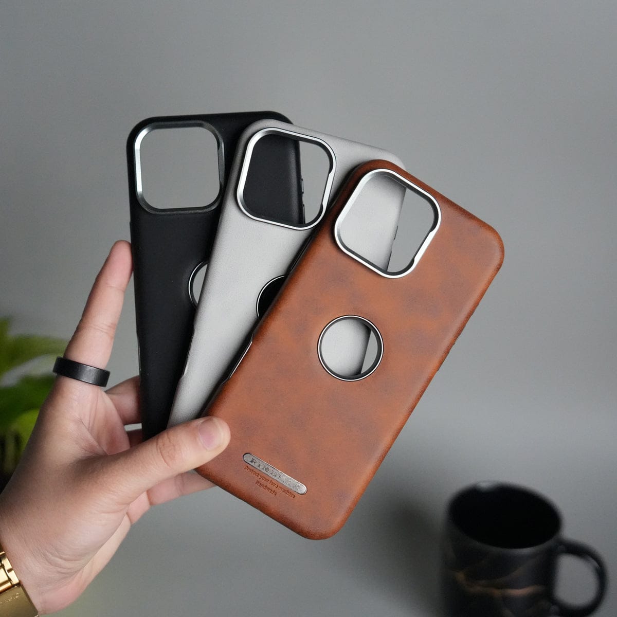 iPhone 15 Series PU Leather Logo Cut MagSafe Case | Metal Camera Frame with Premium Finish