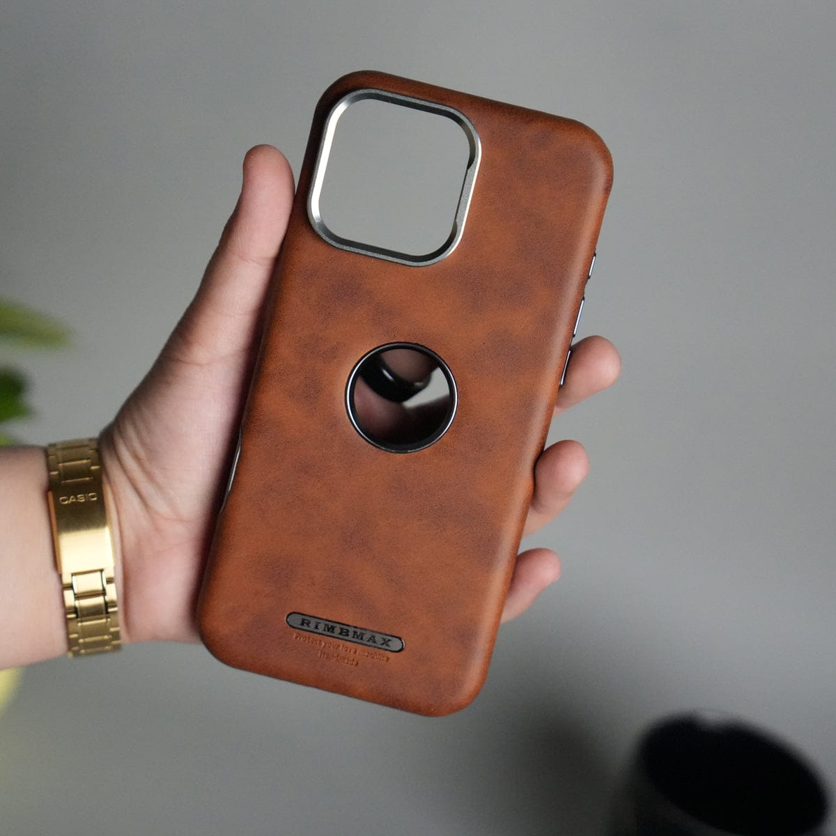 iPhone 16 Series PU Leather Logo Cut MagSafe Case | Metal Camera Frame with Premium Finish
