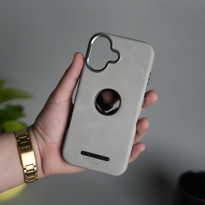 iPhone 15 Series PU Leather Logo Cut MagSafe Case | Metal Camera Frame with Premium Finish