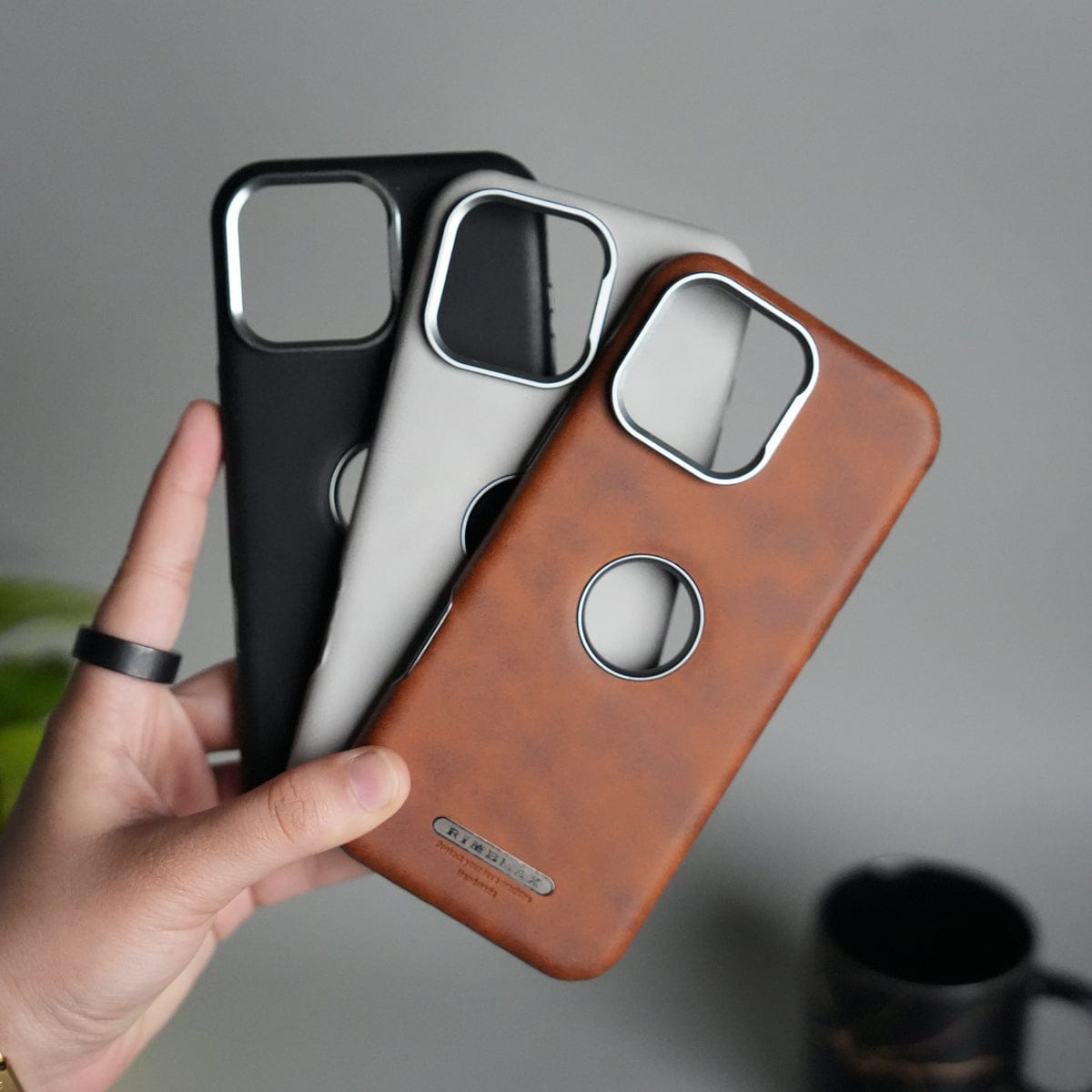 iPhone 15 Series PU Leather Logo Cut MagSafe Case | Metal Camera Frame with Premium Finish