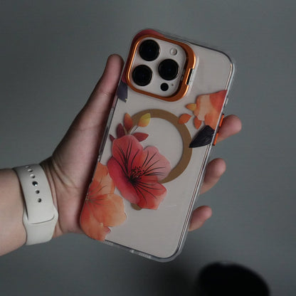 iPhone 16 Pro Max FloraCrystal Clear Floral Design Case with Color Metal Camera Stand Frame