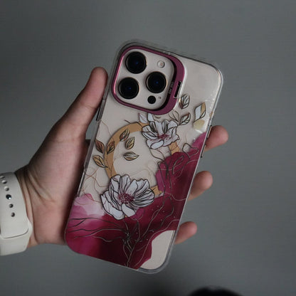 iPhone 15 Pro Max FloraCrystal Clear Floral Design Case with Color Metal Camera Stand Frame